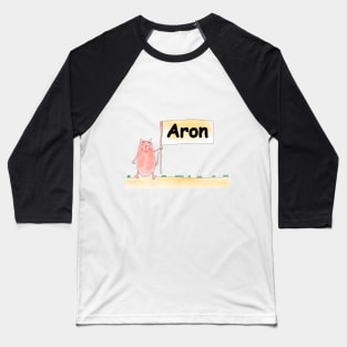 Aron name. Personalized gift for birthday your friend. Cat character holding a banner Baseball T-Shirt